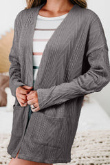 Cardigan ouvert sur le devant à texture unie gris moyen avec poche-A WOMAN WE LOVE