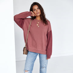 Sweat-shirt à épaules tombantes en patchwork bicolore rouge minéral