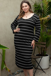 Large long striped straight dress of large black