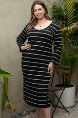 Large long striped straight dress of large black