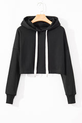 Short black hooded plain with drooping shoulders *