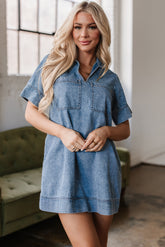 Depracted denim dress with short sleeves *