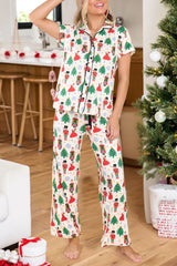 Night clothing two rooms buttoned with white printed Christmas