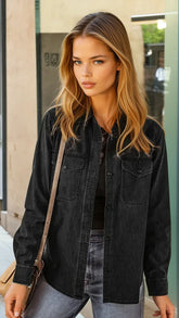 Veste en Jean noire à col et boutons *