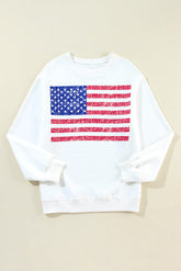 White loose white with drooping shoulder and graphic American flag