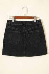 Mini-jupe en jean gris anthracite délavé à déchirures et ourlet effiloché