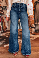Jean évasé bleu délavé à taille haute et double bouton
