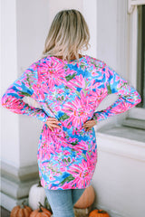 Cardigan boutonné à manches longues et imprimé floral rose-A WOMAN WE LOVE