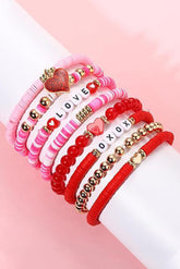 Ensemble de bracelets perlés en forme de coeur rose Valentines LOVE XOXO-A WOMAN WE LOVE