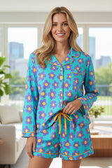 Long sleeve shirt and short -sleeved shirt set print green flowers