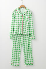 Ensemble pyjama chemise et pantalon à carreaux de Noël vert clair