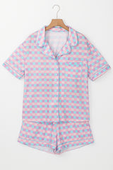 Ensemble de pyjama à manches courtes à motif à carreaux violet