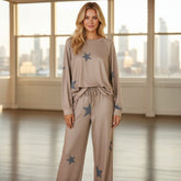 🌟 Ensemble lounge 2 pièces kaki rétro à imprimé étoiles