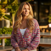 Pink Cardigan abre en la parte delantera con hombros y confeti caídos