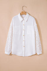 Chemise à manches longues en dentelle de gaz de gaze en coton blanc