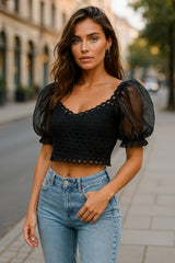 ✨ Crop top noir à manches bouffantes — Style BCBG chic ✨