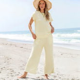 Ensemble deux pièces décontracté texturé à treillis métallique abricot