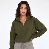 Jungle Green Drop Shoulder Zip Neck Sweatshirt