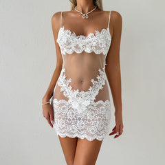 🌙 Nuit Mystérieuse – Nuisette 2 pièces blanche