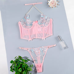 🌸 Ensemble Lingerie « Candy Bloom » – Douceur florale pastel & coupe corselet