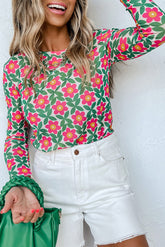 Haut extensible à fleurs manches longues