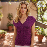 Top pull sans manches col V fuchsia