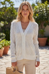 🤍 Gilet ajouré blanc boutonné