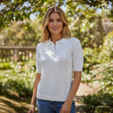 🤍 Polo en maille ajourée blanc – DAZY