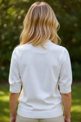 🤍 Polo en maille ajourée blanc – DAZY