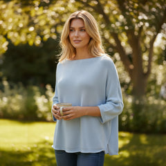💙 Pull ample bleu ciel col bateau – PITTARELLO