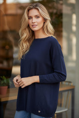 💙 Pull fluide dos voilé – Élégance marine