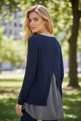 💙 Pull fluide dos voilé – Élégance marine