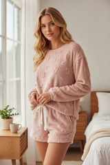 Ensemble de salon ample deux pièces en polaire léopard texturé rose clair