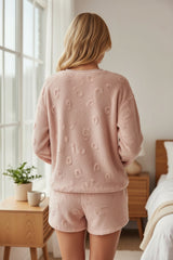 Ensemble de salon ample deux pièces en polaire léopard texturé rose clair