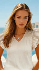 Teck -textured arrugado con mangas flotantes *