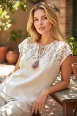 Chemisier Décontracté à Broderie Géométrique et Pampilles *