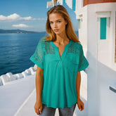 Chemisier à manches courtes texturées en dentelle verte *