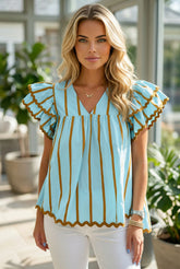 Chemisier à rayures bleu ciel, bordure en ricac