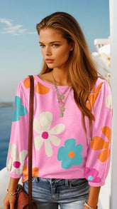 Haut à manches bracelet et imprimé floral rose *