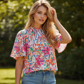 Chemisier d'été multicolore à manches volantées *