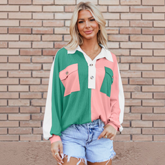Sweat-shirt oversize rose à col côtelé et color block