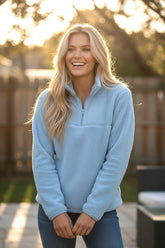 Myosotis Dropped Shoulder Zip-Up Fleece Sweatshirt