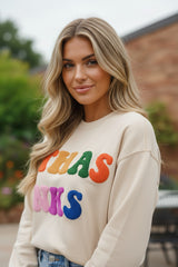 Sweat-shirt graphique à épaules tombantes brodé en chenille THANKS Abricot