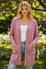 Mineral -red spurred knitted knitting cardigan with pocket