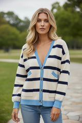 Cardigan ample boutonné à épaules tombantes color block blanc