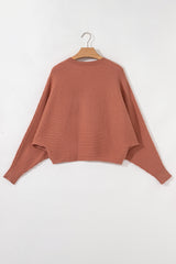 Cardigan Pull Côtelé à Manches Chauve-Souris