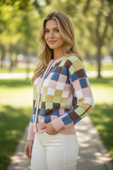 Cardigan en Peluche à Carreaux