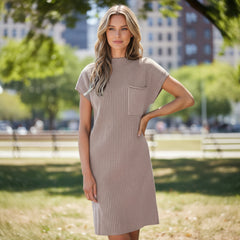 Simply Taupe Cantbed Picaped Knitting Vestido con bolsillo chapado