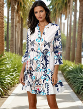 Mini-robe boutonnée à manches bracelet tribal *