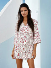 Rose Mini-Ride con estampado de cachemir y mangas 3/4 *